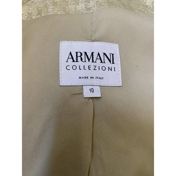 Armani Collezioni Blazer Jacket Ruffle Neck Metallic Beige 3 Button 3/4S… - Picture 9 of 9